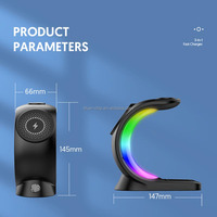 Coussin de bureau de chambre Support de forme personnalisé Chargeur de téléphone Station rapide Aimant intelligent 3-en-1 Rgb Veilleuse Lune Charge sans fil
