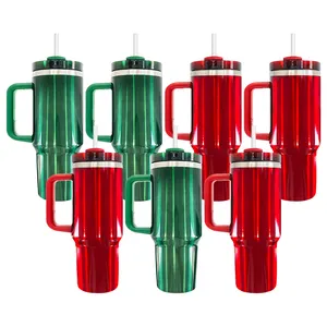 Tasse à café de Noël enduite de sublimation de couleur rouge verte bonhomme de neige arbre de Noël tasse de Père Noël H2.0 gobelet de Noël de sublimation de 40oz