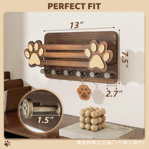 Porte-clés mural en bois avec motif de patte pour l'organisation des fournitures pour animaux de compagnie et des clés - Product Image 4