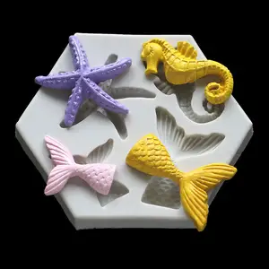 Besafe Marinha Starfish Seahorse Mermaid Tail silicone fondant chocolate doce molde para cozimento caseiro DIY