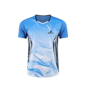 Ensemble de tennis SONISPO pour homme : T-shirt bleu dégradé et short noir, col en V, manches courtes, anti-transpiration, athlétique - Product Image 2