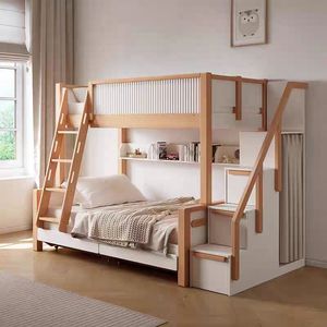 Lit superposé en bois coloré tendance 2026 avec toboggan pour enfants, filles et garçons, ensemble de chambre à coucher princesse - Product Image 1