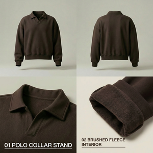 Sweat-shirt polo en molleton surdimensionné en coton personnalisé, col en V, marron, streetwear, 450 g/m², qualité supérieure, sweat-shirt à capuche pour <span class=keywords><strong>homme</strong></span> - Product Image 3