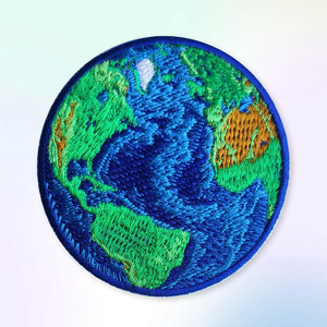 Patch brodé de haute qualité, <span class=keywords><strong>globe</strong></span> terrestre bleu, patch de planète, appliqué rond à repasser, logo personnalisé, badge, vente en gros - Product Image 1