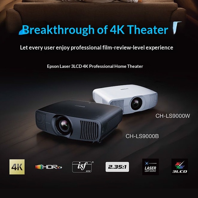 CH-LS9000 Professional Laser Home Theater Projector (4K Ultra High Definition Electric Lens Optical Zoom 3D Built-In 3-Year