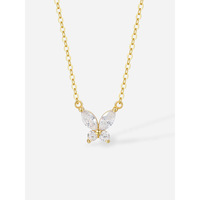 Bijoux fins en plaqué or 18 carats pour femmes Collier pendentif papillon en argent sterling 925 avec cercle géométrique et goutte d'eau en zirconium cubique