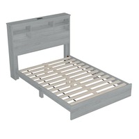 Design élégant Vintage gris clair 4 pièces ensemble de chambre à coucher Queen Size avec 2 tables de chevet 1 cadre de lit de commode finition de haute qualité durable