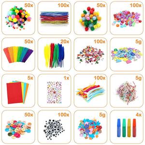 Kit de 1000 pièces pour loisirs créatifs DIY : fournitures d'art et de bricolage pour enfants, matériaux en plastique, feutrine colorée, pompons, plumes, boutons pour la création - Product Image 2