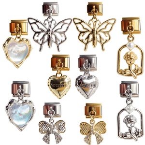 304 Stainless Steel Yiwu Italian Module Love Flower Butterfly DIY Elastic Charm Bracelet with Electroplating Unisex Gift - Product Image 1