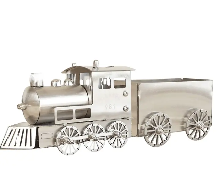 European style Cabinet Decoration vintage stainless Wecker metal train steam locomotive model for home decoration gif