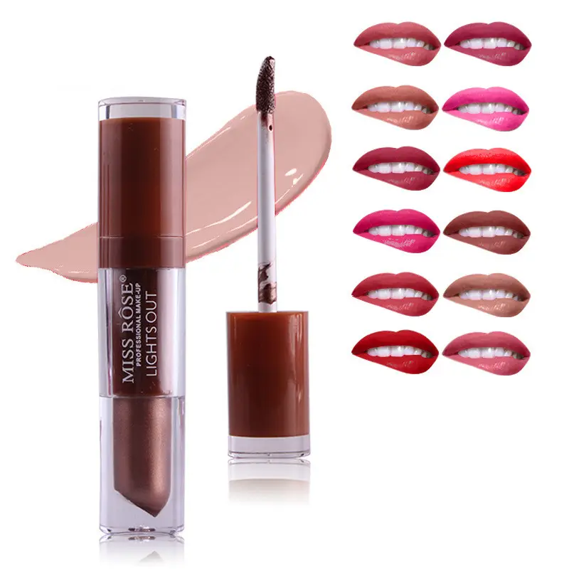 MISS ROSE Lipstik Matte Tabung Silinder, Lip Gloss Tahan Air Tanpa Dekolorasi 24 Warna