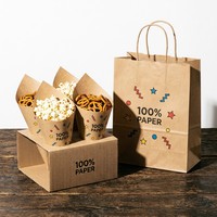 Ensemble de cornets à collation jetables en kraft de qualité alimentaire avec motif confettis, présentoir ondulé et sac de transport assorti pour événements festifs