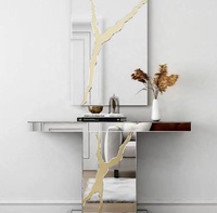 Table console nordique moderne de luxe, fabriquée à la main en Italie, avec miroir en verre 3D, table console de couloir avec ensemble de miroir mural