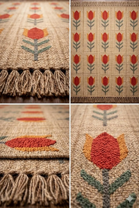 Tapis de couloir en jute floral fait main, style bohème rustique avec franges, pour entrée, salon, chambre, décoration de sol - Product Image 6