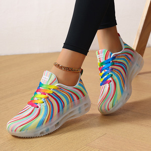 2026 Women's Stripe Casual Sneakers Breathable Platform Lace-Up Walking Shoes with Rubber Insole Walking Style Shoes - Product Image 1