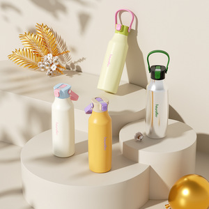 Stainless Steel Tumbler Round Blue Detachable Handle Travel Water Bottle 500Ml - Product Image 1
