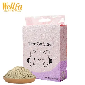 High Guality Custom Print 1kg 2kg 5kg Plastic Flat Bottom Pouch Vacuum Foldable Tofu Cat Litter Sand Packaging Handle Bag