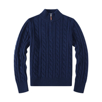 Pull en maille torsadée rose pour homme avec logo personnalisé, col montant zippé, coupe ajustée, style décontracté chic, épais et élégant