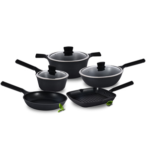 Envío rápido, sartenes con tapa de vidrio, 8 Uds., juegos de utensilios de cocina antiadherentes de aluminio fundido a presión negro con caja de Color - Product Image 5
