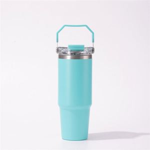 Gobelet isotherme sous vide 20oz 30oz avec poignée de transport pour voiture, couvercle, paille et base antidérapante pour café chaud - Product Image 4