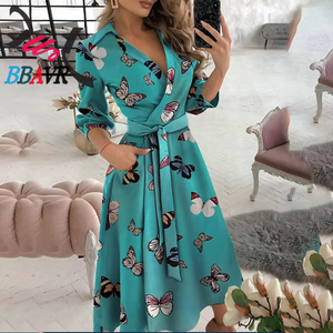 Nuevo Vestido de Mujer a la Moda, Vestido Ajustado con Estampado y Cuello en V de Manga Larga para Mujer, Vestido Camisero con Solapa de Alta Calidad - Product Image 2