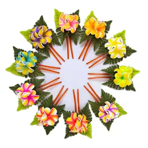 Wholesales fornecedor de fábrica hc00062, 10 cores 15cm 3-espuma vara de cabelo com ferno, folhas da flor do havaí, hula, vestido de festa para meninas
