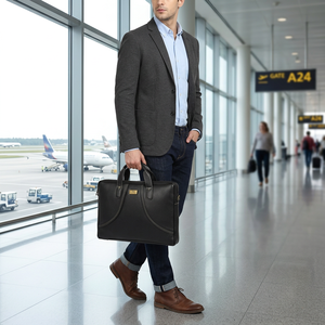 Sac pour ordinateur portable de bureau en cuir de qualité supérieure WRIZA avec poignées durables, design élégant, fermeture éclair sécurisée et transport professionnel pour les affaires - Product Image 3