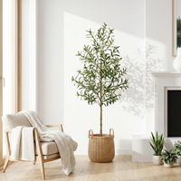 Künstlicher Olivenbaum 180cm mit Früchten zum Fabrikpreis, Premium Schwarzer Topf, UV-Beständig für den Garten
