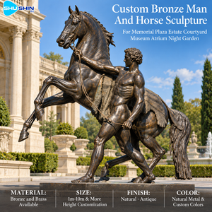 Sculpture en bronze homme <span class=keywords><strong>et</strong></span> <span class=keywords><strong>cheval</strong></span> grandeur nature, statue classique personnalisée pour musée, place publique, parc, hôtel, jardin, centre d'art, cour. - Product Image 1