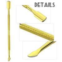 Outils de manucure Hadiyah Beauty, lime à ongles, pousse-cuticules, éliminateur de peaux mortes, pousse-ongles en acier inoxydable doré, double extrémité, double usage