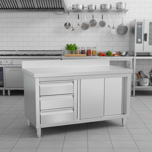 Armoire <span class=keywords><strong>de</strong></span> rangement à grand espace en acier inoxydable robuste, finition polie, 3 niveaux, tiroirs à droite, équipement <span class=keywords><strong>de</strong></span> <span class=keywords><strong>cuisine</strong></span> commerciale - Product Image 6