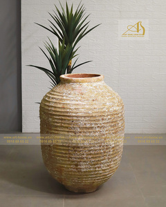 Ocean Ceramic Outdoor Home Garden Decor Pot de fleurs rond jaune OC006H85YE avec finition galvanisée pour mini paysage - Product Image 3