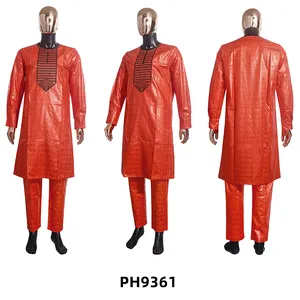 H & D Pakaian Gaya Baru Pria Afrika Bazin Riche Pria Atasan Bordir dan Celana Panjang 2 Potong Setelan Pakaian