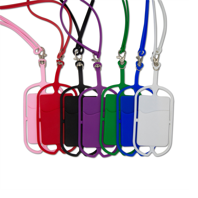 Customized Logo Silicone Mobile Cell Phone Lanyards Neck Strap Holder Pouch with Card Slot Necklace Sling for Smartphone