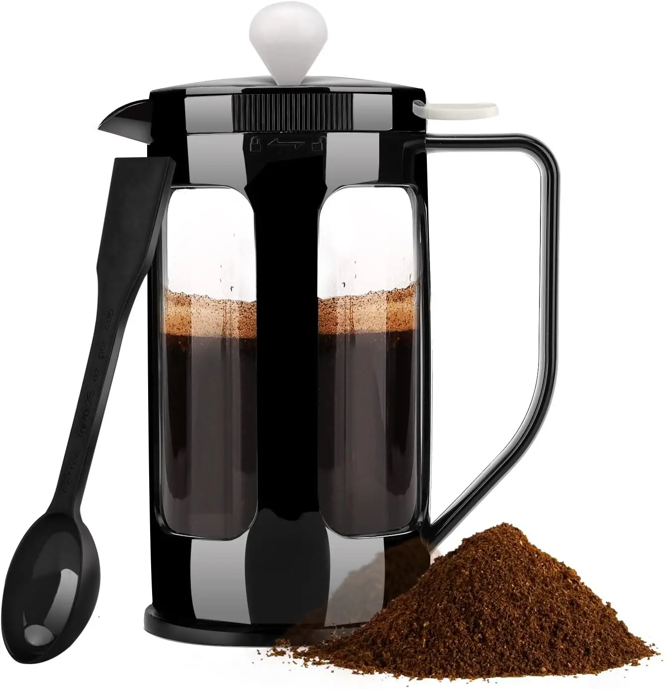 Large Capacity French Press with Heat Resistant Borosilicate Glass Carafe and Stainless Steel Filter, Black