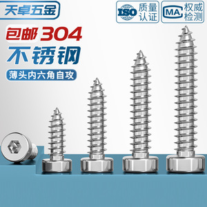 304 Stainless Steel Hex Socket Head Self Tapping Screws Metric M2 M8 Wood Fasteners Class 12.9 Grade A - Product Image 4