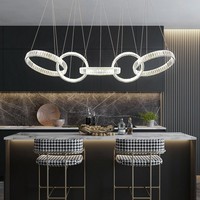 Décor à la maison 4 anneaux haut plafond suspension lampe en acier Led rond moderne nordique luxe lustre en cristal pendentif lumière Restaurant