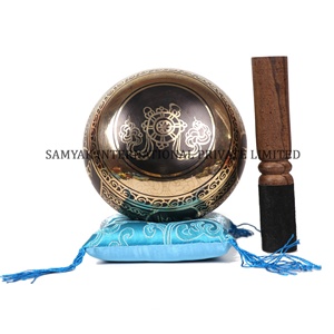 ชามสำหรับร้องเพลงแบบทิเบตทำด้วยมือชามทำสมาธิสีบรอนซ์สไตล์ทางศาสนาสลักด้วยผ้าไหมหน้าจอโลหะ - Product Image 4