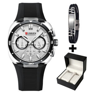 Reloj de Pulsera Curren 8502 Plateado con Correa de Silicona, Estilo Moderno, Cuarzo Original, Casual de Negocios, Cronógrafo, con Caja - Product Image 4