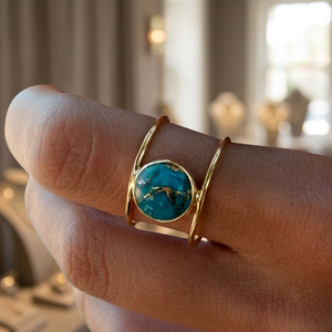 Modern Design High Quality Copper Turquoise Gemstone Handmade 14k Vermilion Gold Plated <b>Ring</b> Wholesale Factory Price - Product Image 3