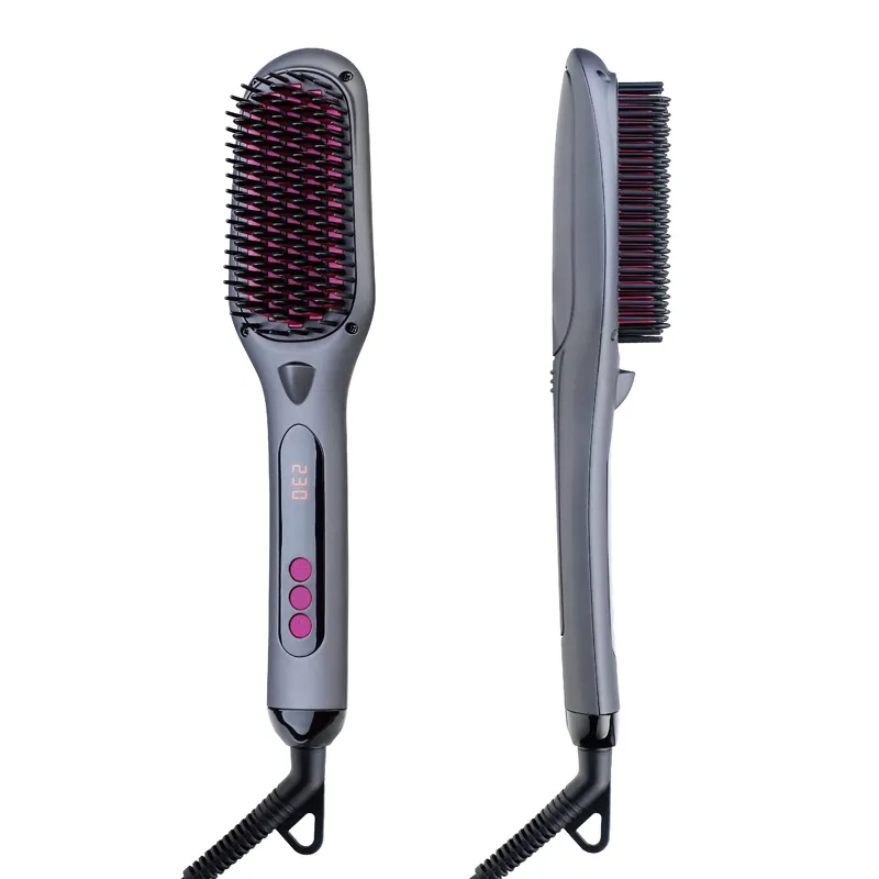 Private Label Ptc Heater Ceramic Brush Teeth Flat Iron Electric Brush Hair Straightener Brush Comb