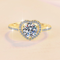 Bijoux romantiques plaqués or, en forme de cœur, argent sterling S925, coupe ronde, certificat GRA, bague en moissanite 1 carat VVS1 pour femmes