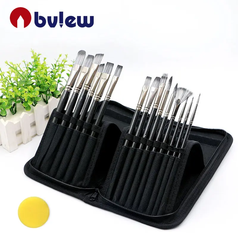 15 Different Shapes Sizes Painting Brush Set with Portable Carrying Case, Palette Knife and Sponge for Acrylic Watercolor Oil