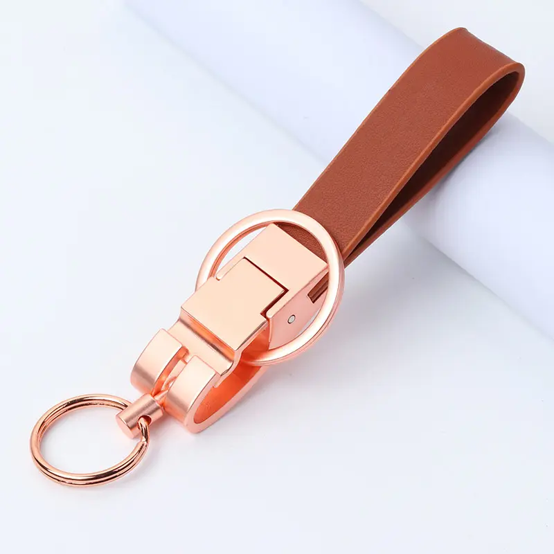 Rose Gold Metal Custom Leather Keychain For Women