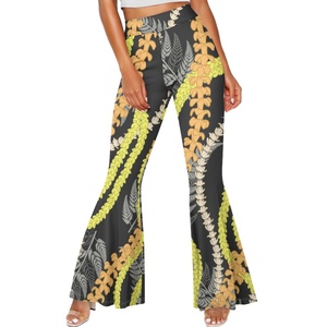 Pantalones acampanados de levantamiento de cadera sofisticados de gama alta personalizados Hawaiian Aloha Fashion Maile Lei para mujer - Product Image 4