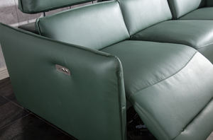 Ensemble de canapés inclinables trois places en cuir véritable de luxe avec fonctions de massage et de refroidissement extensibles, design moderne, structure métallique - Product Image 6