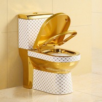 Cuvette de toilette en céramique monobloc allongée dorée montée au sol à double chasse P-Trap S-Trap Drainage pour villas salles de bains WC Commode