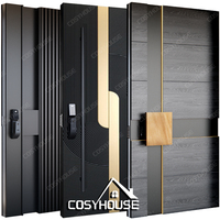 Pintu Masuk Komersial Baja Kustom dengan Lampu LED Strip, Pintu Depan Kaca Modern untuk Hotel, Kantor, Toko