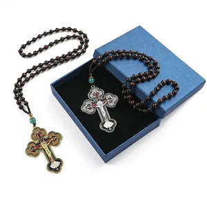 Orthodox Crucifix Cross Necklace Rosary Beaded Chain Religious Jesus orthodox priest cross