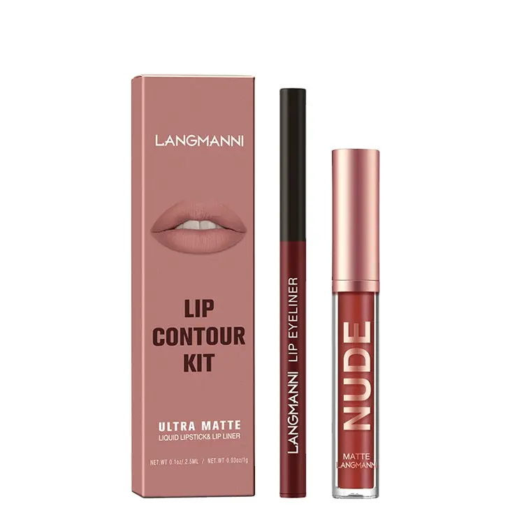 Nouveauté Langmanni 1 + 1 combinaison ensemble imperméable longue durée mat liquide rouge à lèvres et crayon à lèvres